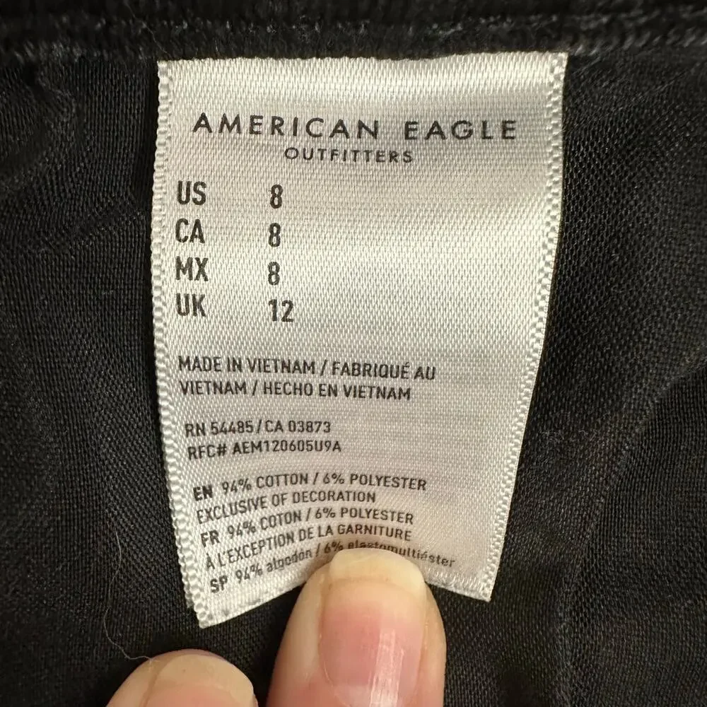 American Eagle Black Button Front Jean Skirt Women's 8 High Rise Mini Skirt